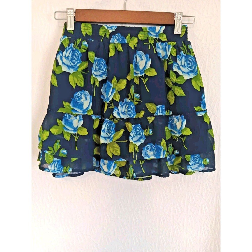 Abercrombie & Fitch Blue Rose Floral Tiered Mini Skirt Women's XS Lined